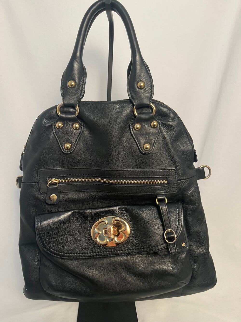 Emma Fox Black Leather Convertible Backpack Purse Shoulder Bag